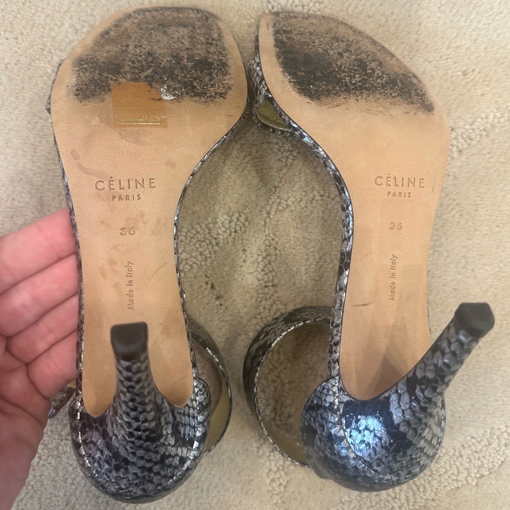 Celine Ankle Strap Python Snake Skin Silver And B… - image 8